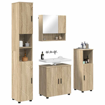 Badrumsmöbelset 4 pcs Sonoma-ek Konstruerat trä & Metall