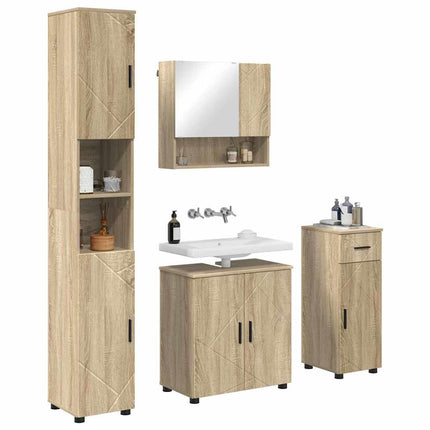 Badrumsmöbelset 4 pcs Sonoma-ek Konstruerat trä & Metall