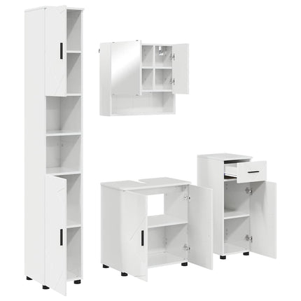 Badrumsmöbelset 4 pcs Högblanka vita Konstruerat trä & Metall