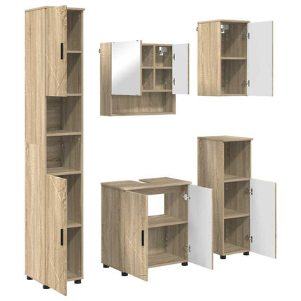 Badrumsmöbelset 5 pcs Sonoma-ek Konstruerat trä & Metall
