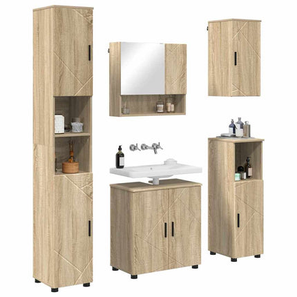 Badrumsmöbelset 5 pcs Sonoma-ek Konstruerat trä & Metall