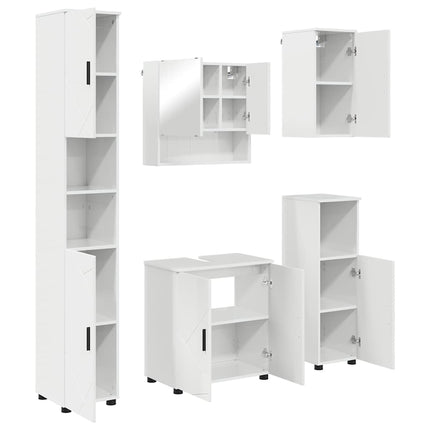 Badrumsmöbelset 5 pcs Högblanka vita Konstruerat trä & Metall