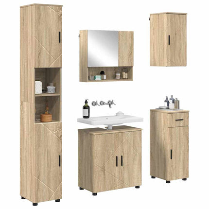 Badrumsmöbelset 5 pcs Sonoma-ek Konstruerat trä & Metall
