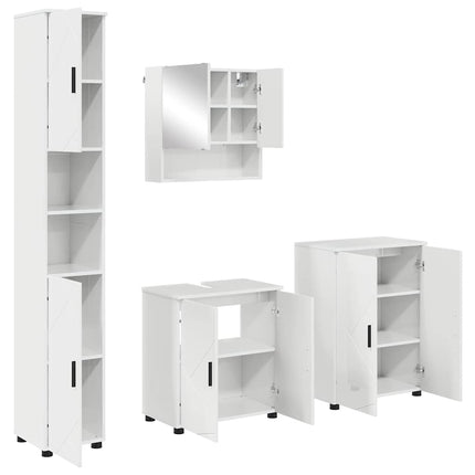 Badrumsmöbelset 4 pcs Högblanka vita Konstruerat trä & Metall