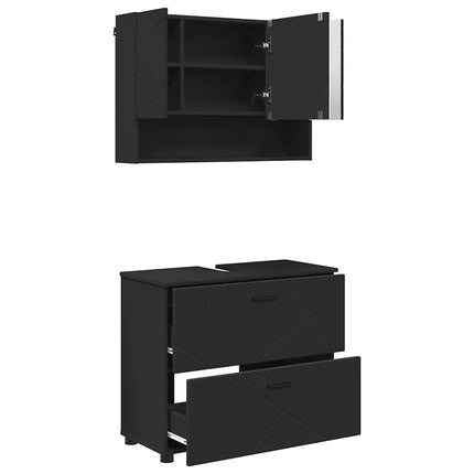 Badrumsmöbelset 2 pcs Svart Konstruktions trä och metall