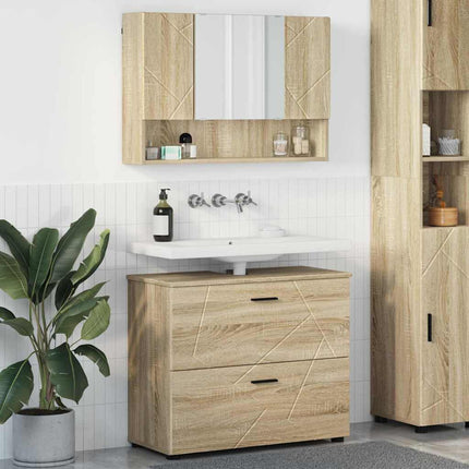 Badrumsmöbelset 2 pcs Sonoma-ek Konstruktions trä och metall