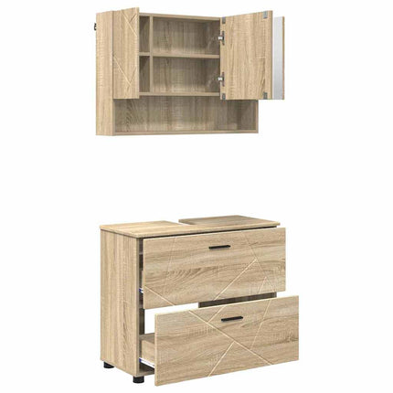 Badrumsmöbelset 2 pcs Sonoma-ek Konstruktions trä och metall
