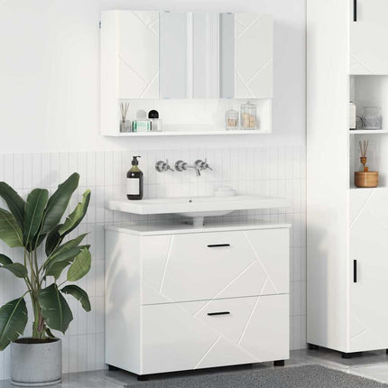 Badrumsmöbelset med låda med hylla 2 pcs Högblanka vita