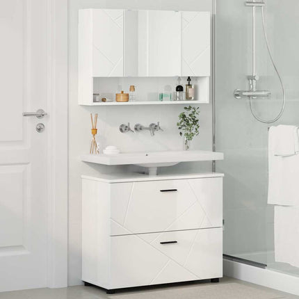 Badrumsmöbelset med låda med hylla 2 pcs Högblanka vita