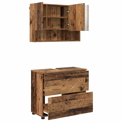 Badrumsmöbelset 2 pcs Gammalt trä Konstruktions trä och metall