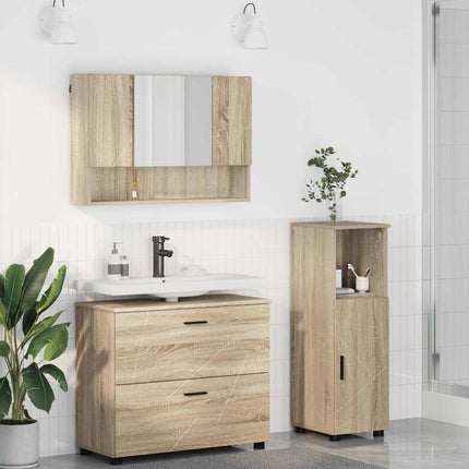 Badrumsmöbelset 3 pcs Sonoma-ek Konstruktions trä och metall