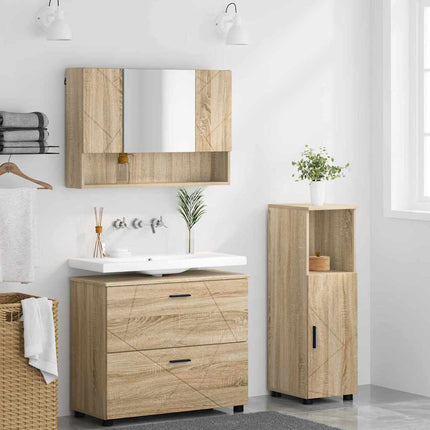 Badrumsmöbelset 3 pcs Sonoma-ek Konstruktions trä och metall
