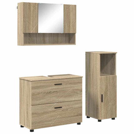Badrumsmöbelset 3 pcs Sonoma-ek Konstruktions trä och metall