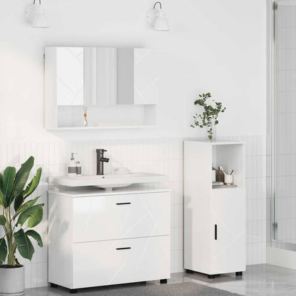 Badrumsmöbelset med låda med hylla 3 pcs Högblanka vita