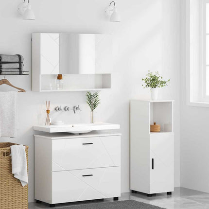 Badrumsmöbelset med låda med hylla 3 pcs Högblanka vita