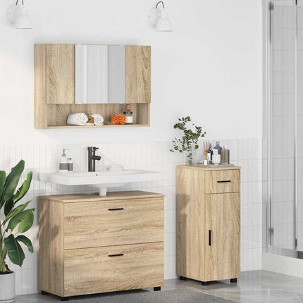 Badrumsmöbelset 3 pcs Sonoma-ek Konstruktions trä och metall