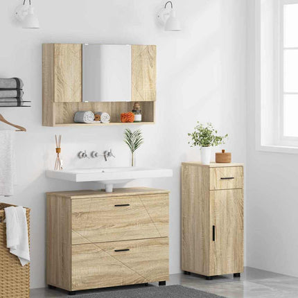 Badrumsmöbelset 3 pcs Sonoma-ek Konstruktions trä och metall