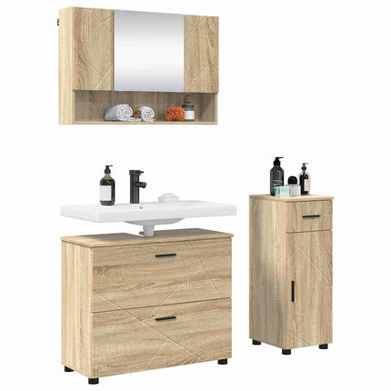 Badrumsmöbelset 3 pcs Sonoma-ek Konstruktions trä och metall