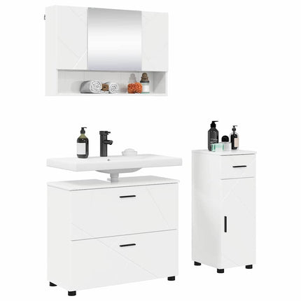 Badrumsmöbelset med låda med hylla 3 pcs Högblanka vita