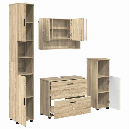 Badrumsmöbelset 4 pcs Sonoma-ek Konstruktions trä och metall