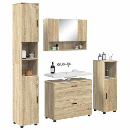 Badrumsmöbelset 4 pcs Sonoma-ek Konstruktions trä och metall