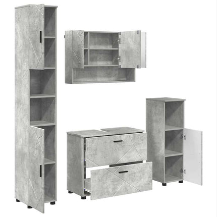 Badrumsmöbelset 4 pcs Betonggrå Konstruktions trä och metall