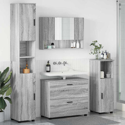 Badrumsmöbelset 4 pcs Grå Sonoma Konstruktions trä och metall