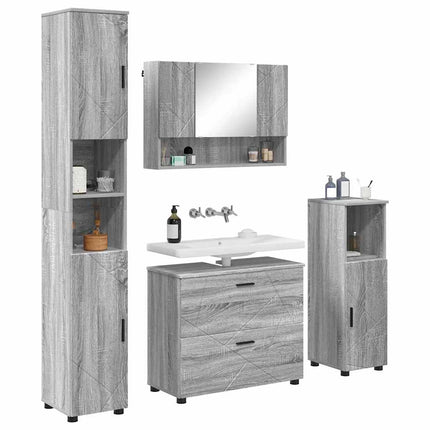 Badrumsmöbelset 4 pcs Grå Sonoma Konstruktions trä och metall