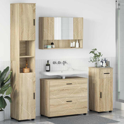Badrumsmöbelset 4 pcs Sonoma-ek Konstruktions trä och metall