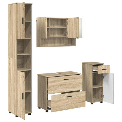Badrumsmöbelset 4 pcs Sonoma-ek Konstruktions trä och metall