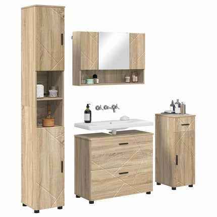 Badrumsmöbelset 4 pcs Sonoma-ek Konstruktions trä och metall