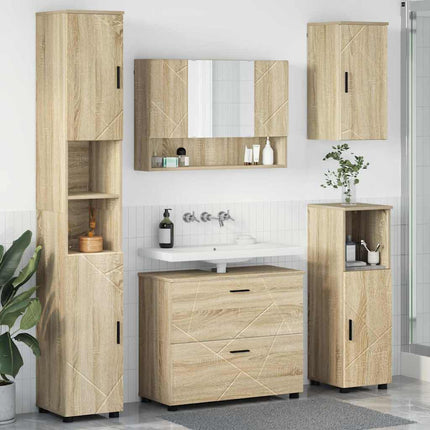Badrumsmöbelset 5 pcs Sonoma-ek Konstruktions trä och metall
