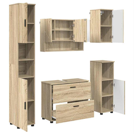 Badrumsmöbelset 5 pcs Sonoma-ek Konstruktions trä och metall