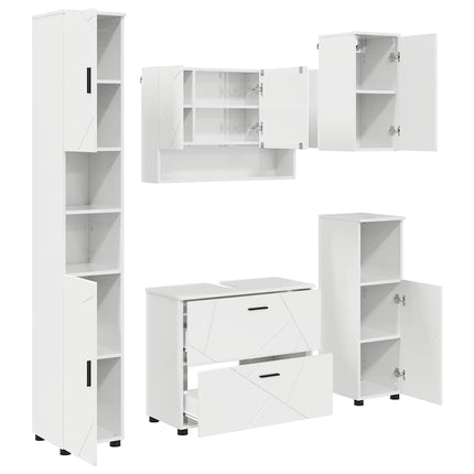 Badrumsmöbelset 5 st Högblanka vita 35 x 30 x 192 cm
