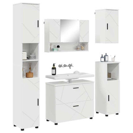 Badrumsmöbelset 5 st Högblanka vita 35 x 30 x 192 cm