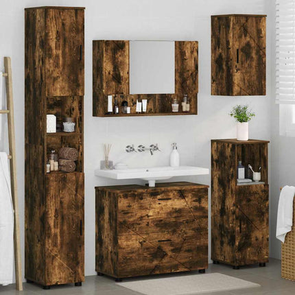 Badrumsmöbelset 5 st Rökt ek 35 x 30 x 192 cm