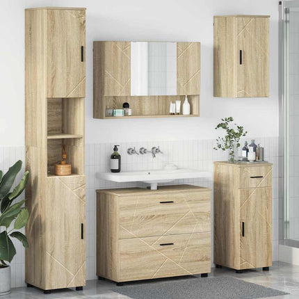 Badrumsmöbelset 5 pcs Sonoma-ek Konstruktions trä och metall