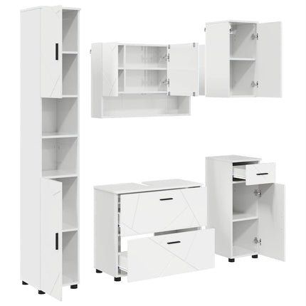 Badrumsmöbelset 5 st Högblanka vita 35 x 30 x 192 cm