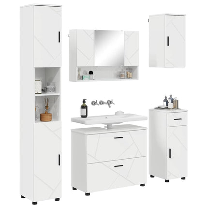 Badrumsmöbelset 5 st Högblanka vita 35 x 30 x 192 cm