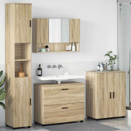 Badrumsmöbelset 4 pcs Sonoma-ek Konstruktions trä och metall