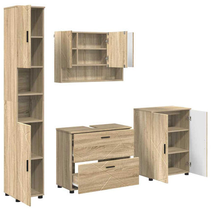 Badrumsmöbelset 4 pcs Sonoma-ek Konstruktions trä och metall