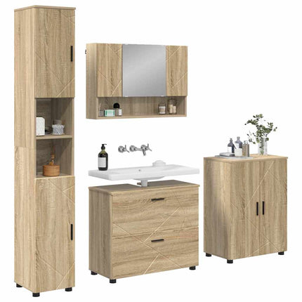 Badrumsmöbelset 4 pcs Sonoma-ek Konstruktions trä och metall