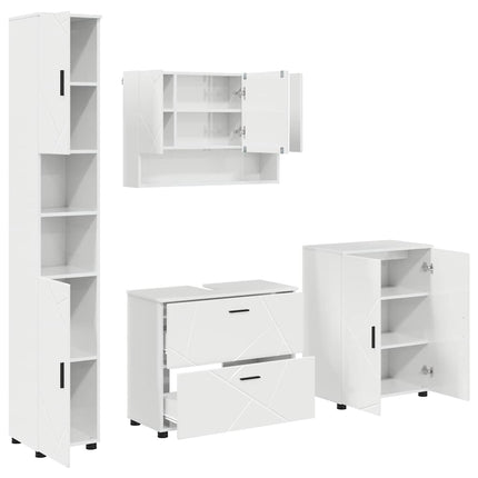 Badrumsmöbelset med låda med hylla 4 pcs Högblanka vita