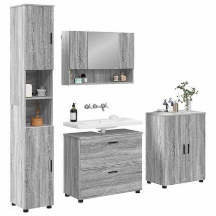 Badrumsmöbelset 4 pcs Grå Sonoma Konstruktions trä och metall