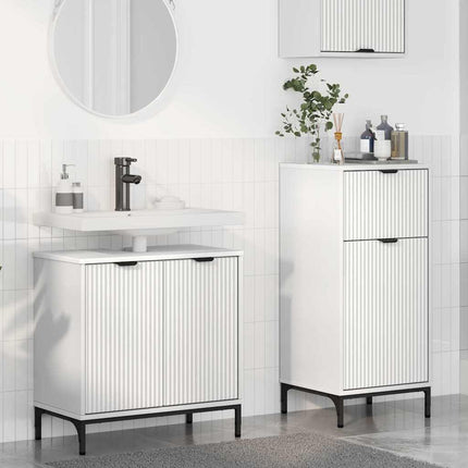 Badrumsmöbelset med låda 2 pcs Vit Konstruktions trä och metall