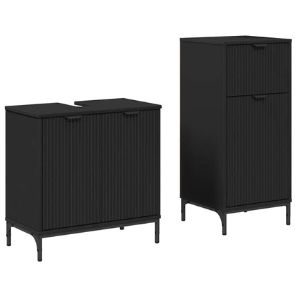 Badrumsmöbelset 2 pcs Svart Konstruktions trä och metall