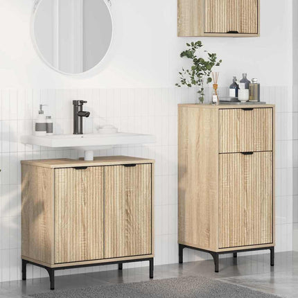 Badrumsmöbelset 2 pcs Sonoma-ek Konstruktions trä och metall