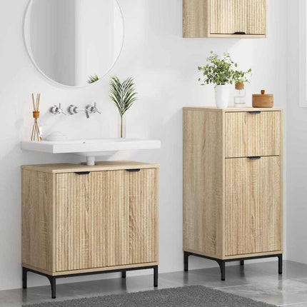 Badrumsmöbelset 2 pcs Sonoma-ek Konstruktions trä och metall