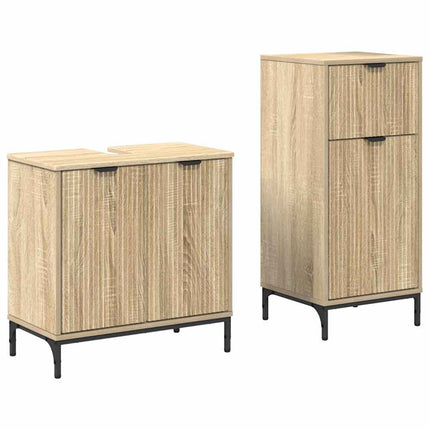 Badrumsmöbelset 2 pcs Sonoma-ek Konstruktions trä och metall