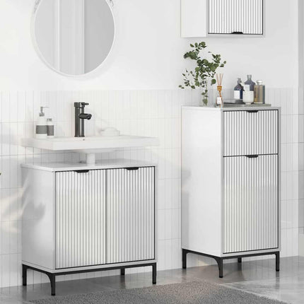 Badrumsmöbelset med låda med hylla 2 pcs Högblanka vita